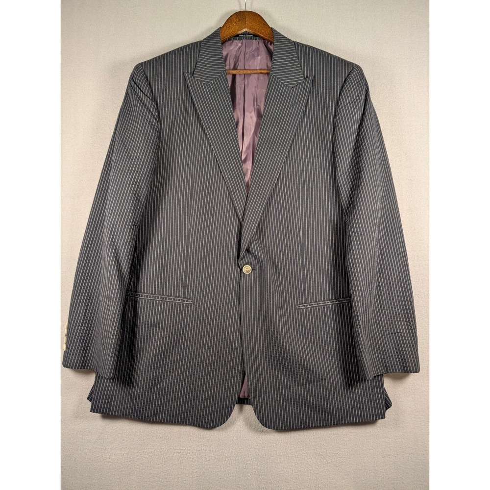 Pronto Uomo Blue Label Mens 46 Long Black Pinstripe Cotton Blazer Sport Coat